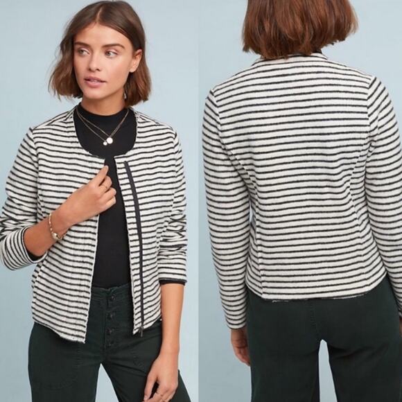 Dolan Anthropologie Left Coast Collection Striped Brushed Fleece Moto Jacket - Picture 3 of 14